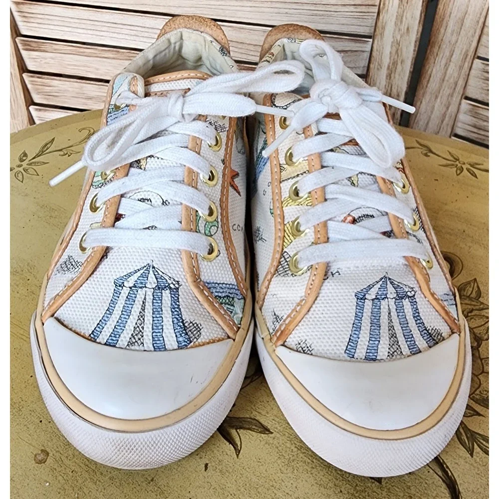Coach Sz 6.5B White Canvas Leather Barrett Nautical Sea Life Sneakers A1092